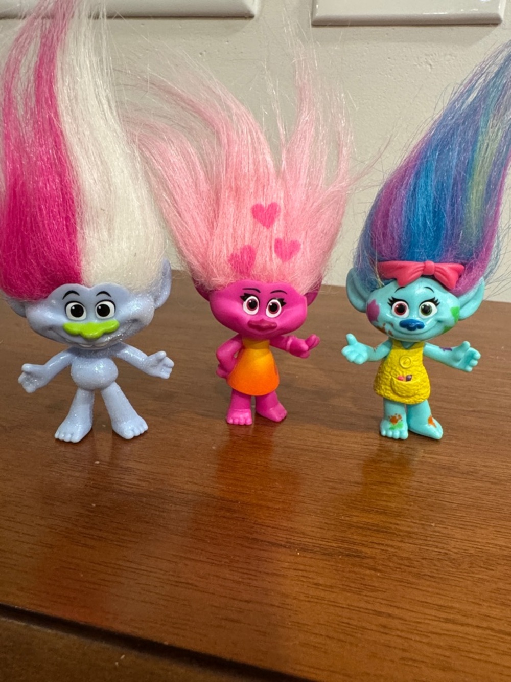 THREE DreamWorks Trolls Figures Guy Diamond Glitter Harper Painter Moxie Hearts